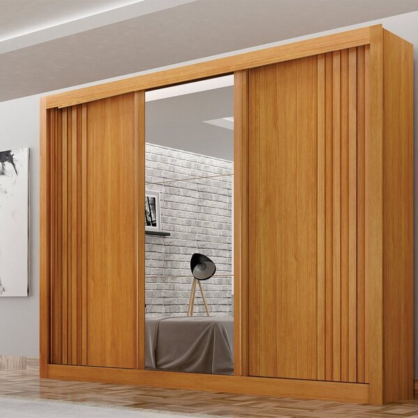 Guarda Roupas 03 Portas Milano Com Espelho Na Porta Central,