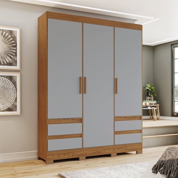 Guarda Roupas 3 Portas 4 Gavetas B55 Nature/cinza