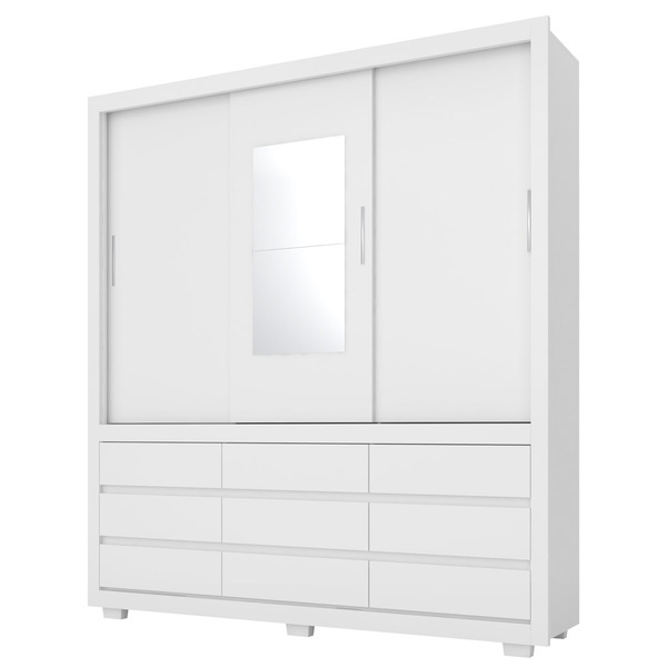 Guarda Roupas 3 Portas Com Espelho 9 Gavetas Detroid D02 Bran