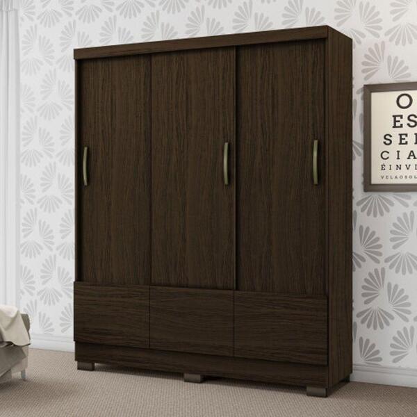 Guarda Roupas 3 Portas De Correr 3 Gavetas Aramoveis Ebano