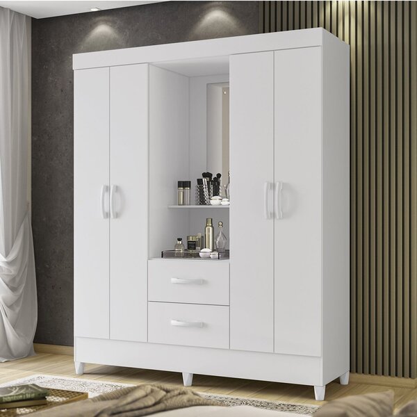 Guarda Roupas 4 Portas 2 Gavetas Mobi Capelinha Branco Fosco