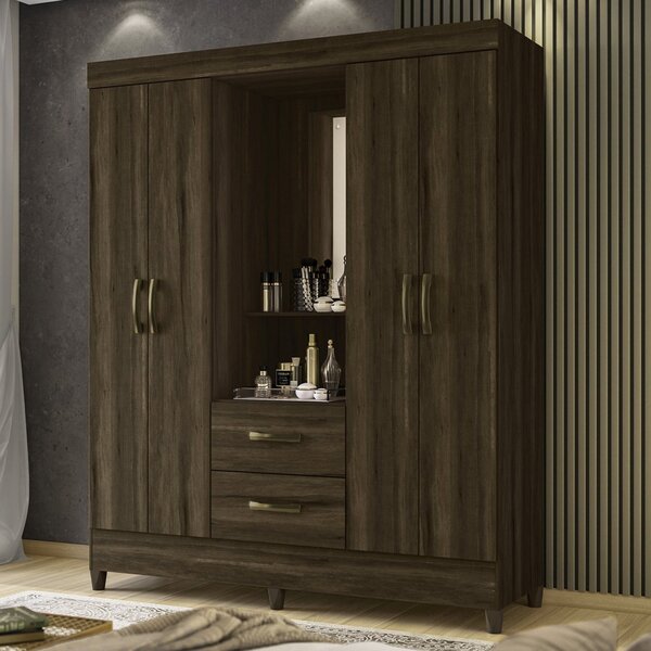 Guarda Roupas 4 Portas 2 Gavetas Mobi Capelinha Cedro