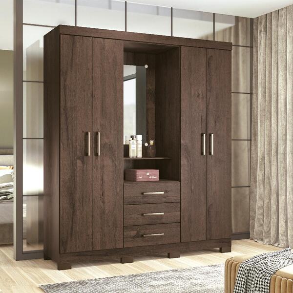 Guarda Roupas 4 Portas 3 Gavetas Palau Ébano