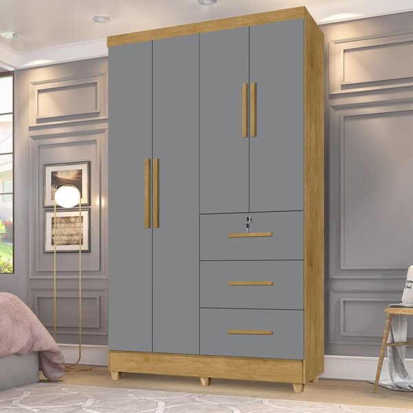 Guarda Roupas 4 Portas 3 Gavetas Tokio Nature/cinza