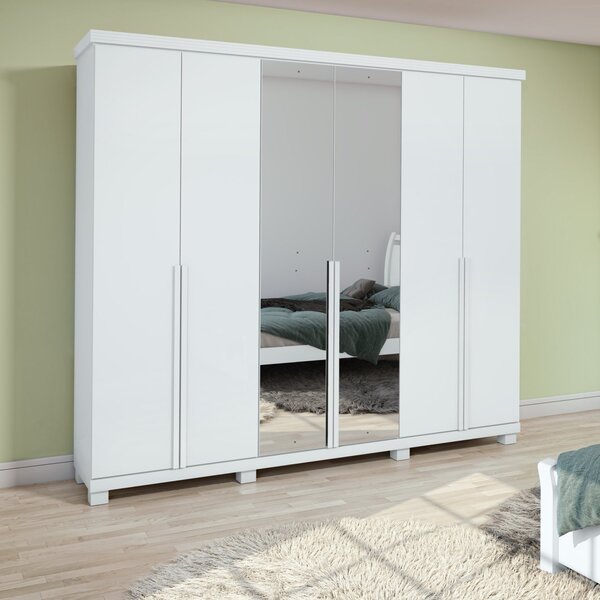 Guarda Roupas 6 Portas 4 Gavetas 100% Mdf Com Espelho E Pés L