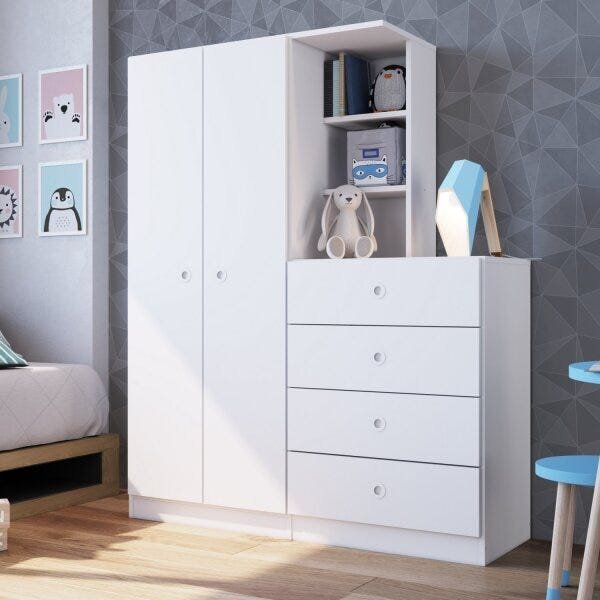 Guarda-roupas  Solteiro Infantil/juvenil 2 Portas E Cômoda 4