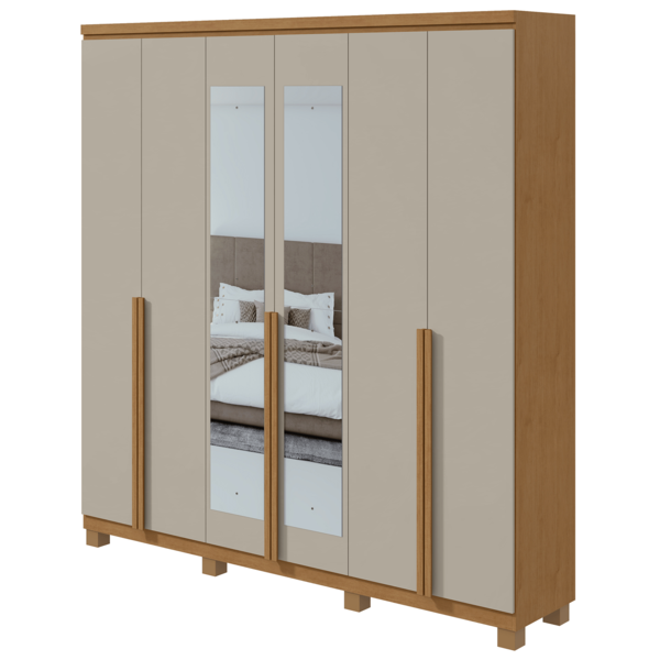 Guarda-roupas Alonzo 6 Portas C/esp E C/pes Pvc Amendoa Clean