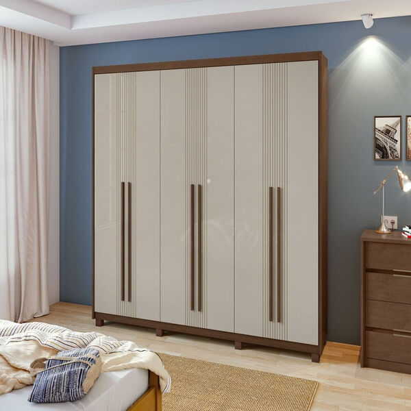 Guarda-roupas Azael 6 Portas S/esp E C/pes Pvc Imbuia Clean/off