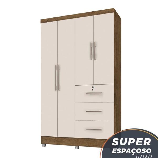 Guarda Roupas C/espelho 4 Portas Gavetas Jequitibá/off White