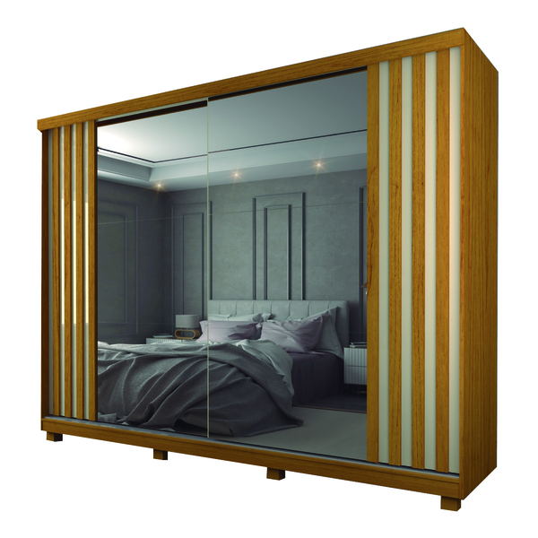 Guarda Roupas Casal 2 Portas De Correr Com Espelho E Ripado 4