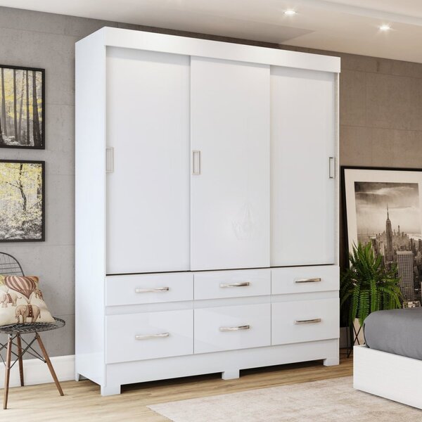 Guarda Roupas Casal 3 Portas 6 Gavetas Be21 Branco