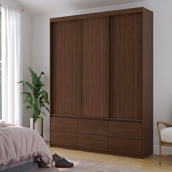 Guarda Roupas Casal 3 Portas De Correr 6 Gavetas Malca Jacara