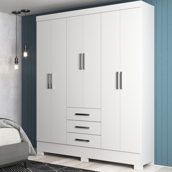 Guarda-roupas Casal 6 Portas 3 Gavetas Branco Maestro