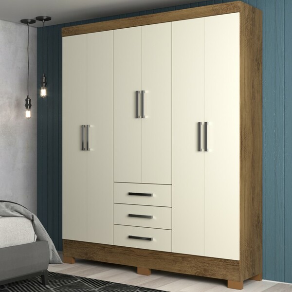 Guarda-roupas Casal 6 Portas 3 Gavetas Nature Off White Maest