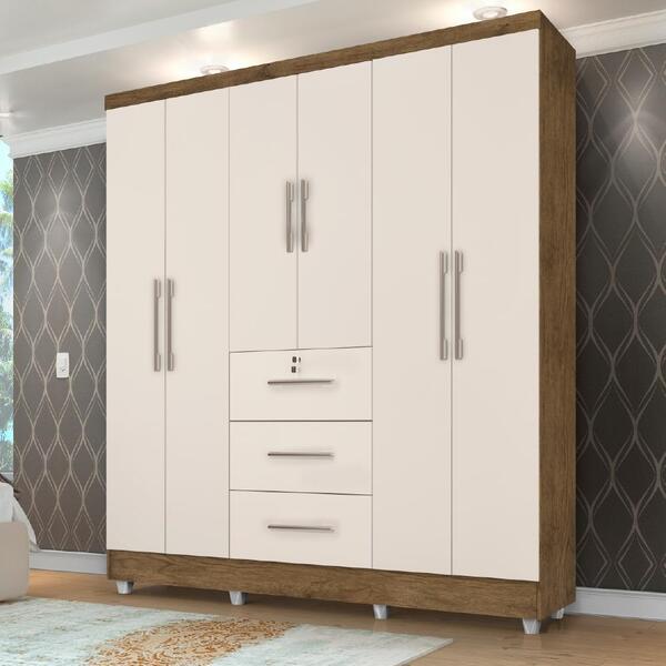 Guarda Roupas Casal 6 Portas 3 Gavetas Tokio Jequitibá / Off