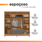 Guarda Roupas Casal 8 Portas 4 Gavetas Freijó/cinza Flórida M