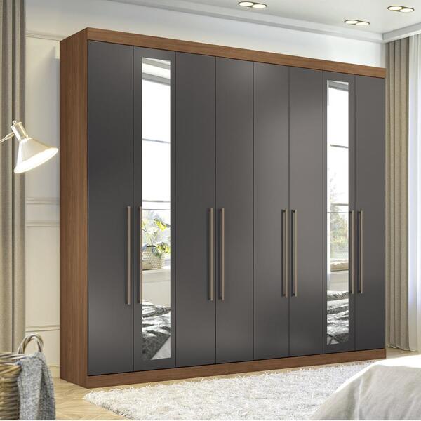 Guarda Roupas Casal 8 Portas Com Espelho Alan Jatobá Grafite