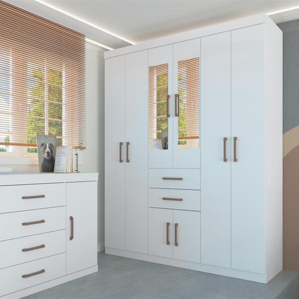 Guarda Roupas Casal 8 Portas Com Espelho Cambridge Branco