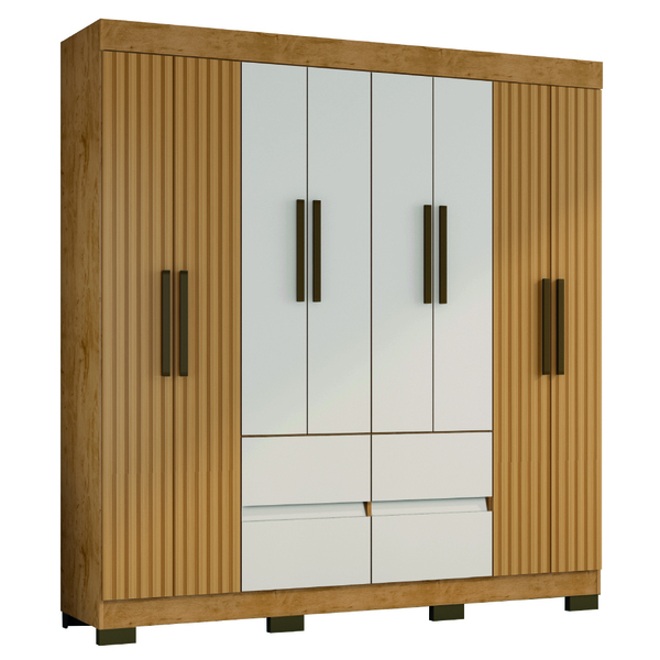 Guarda Roupas Casal 8 Portas Ripado Impressão 4 Gavetas Mayna