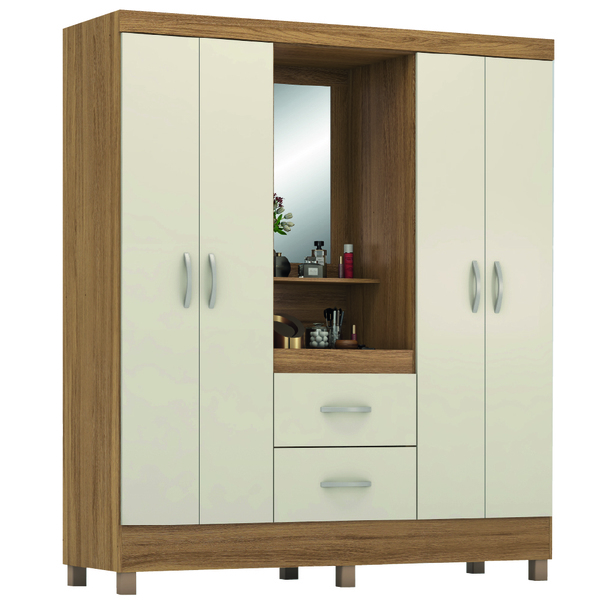 Guarda Roupas Casal Capela 4 Portas Com Espelho 2 Gavetas Amê