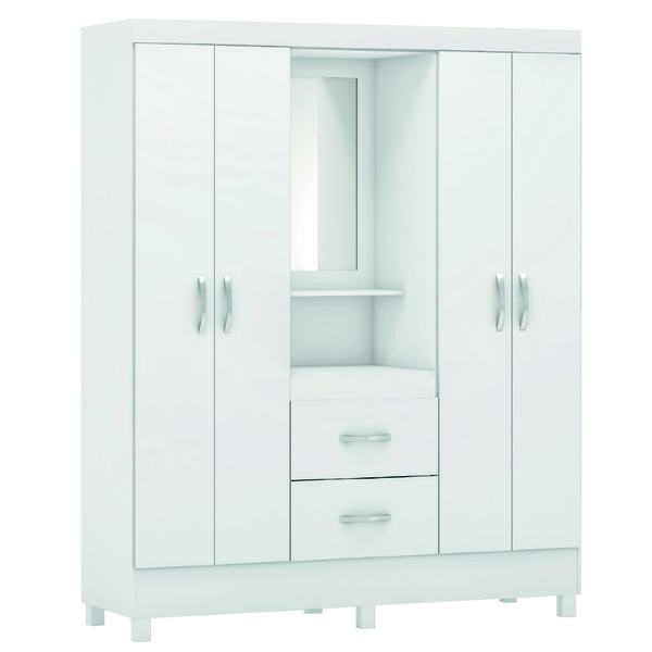 Guarda Roupas Casal Capela 4 Portas Com Espelho 2 Gavetas Bra