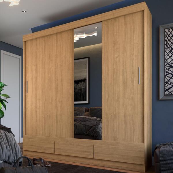 Guarda Roupas Casal Com Espelho 2 Portas De Correr 3 Gavetas