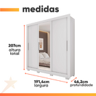 Guarda Roupas Casal Com Espelho 3 Portas De Correr 2 Gavetas