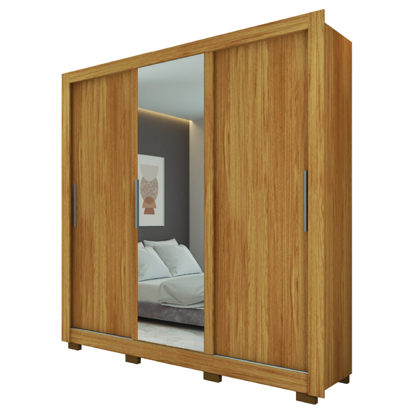 Guarda Roupas Casal Com Espelho 3 Portas De Correr 2 Gavetas