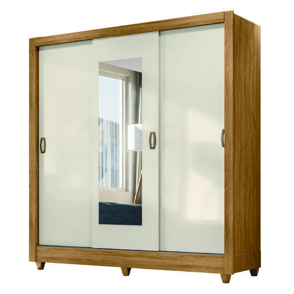 Guarda Roupas Casal Com Espelho 3 Portas De Correr 2 Gavetas