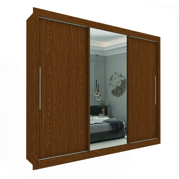 Guarda Roupas Casal Com Espelho 3 Portas De Correr 4 Gavetas