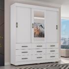 Guarda Roupas Casal Com Espelho 3 Portas De Correr 9 Gavetas