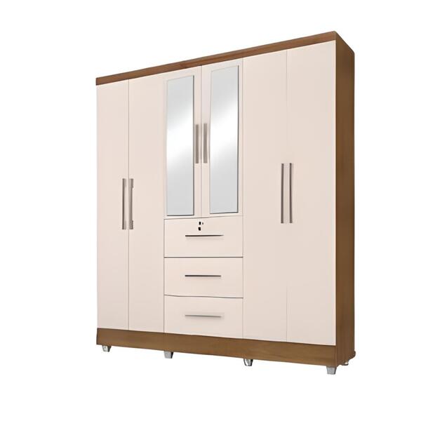 Guarda Roupas Casal Com Espelho 6 Portas 3 Gavetas Com Pés To