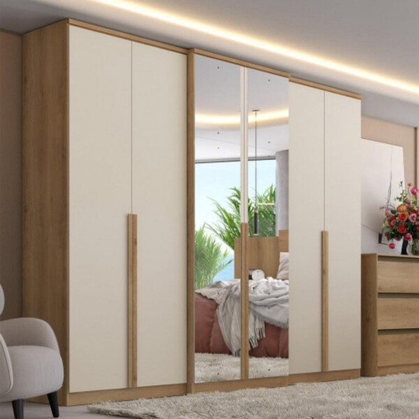 Guarda Roupas Casal Com Espelho 6 Portas 4 Gavetas Valência F