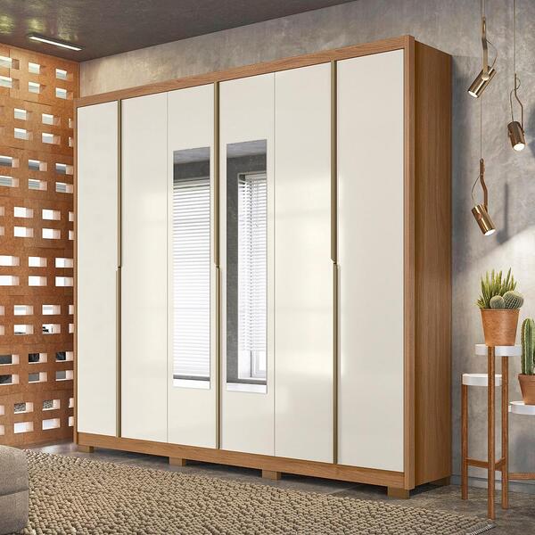 Guarda Roupas Casal Com Espelho 6 Portas Danúbio Freijó / Off