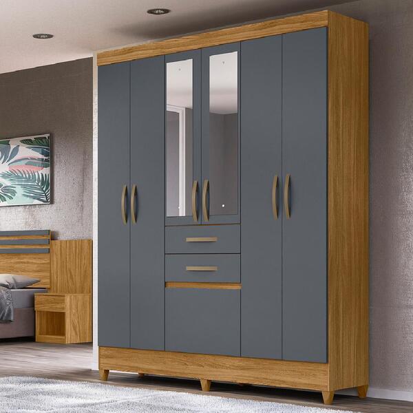 Guarda Roupas Casal Com Espelho 7 Portas 2 Gavetas Mafra Mova