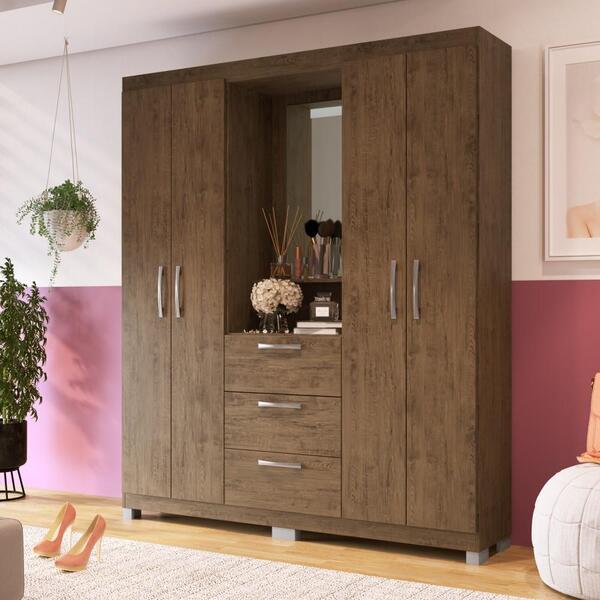 Guarda Roupas Casal Com Espelho E Pés Multiuso Organizador 4