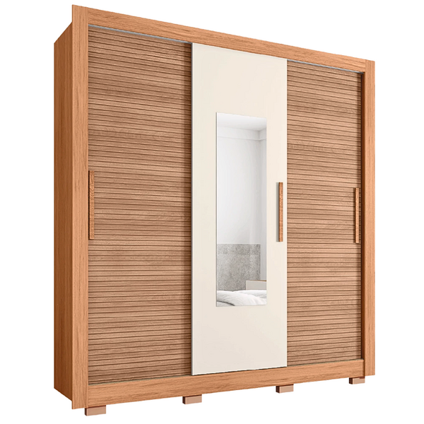 Guarda Roupas Casal Com Espelho Ripado Impressão 3d 3 Portas