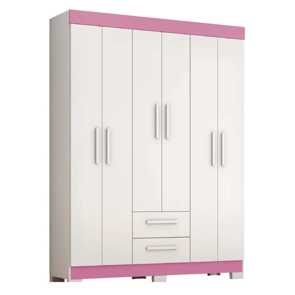 Guarda Roupas Casal Juvenil 6 Portas 2 Gavetas Líbano Branco