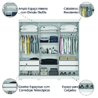 Guarda Roupas Casal Porta Com Espelho 3 Portas De Correr 4 Ga