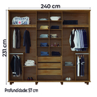 Guarda Roupas Casal Ripado 6 Portas 3 Gavetas Cinamomo / Off