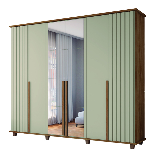 Guarda Roupas Casal Ripado Com Espelho 6 Portas 3 Gavetas Cin