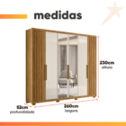 Guarda Roupas Casal Ripado Com Espelho 6 Portas 4 Gavetas 2,6