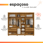 Guarda Roupas Casal Ripado Com Espelho 6 Portas 4 Gavetas 2,6