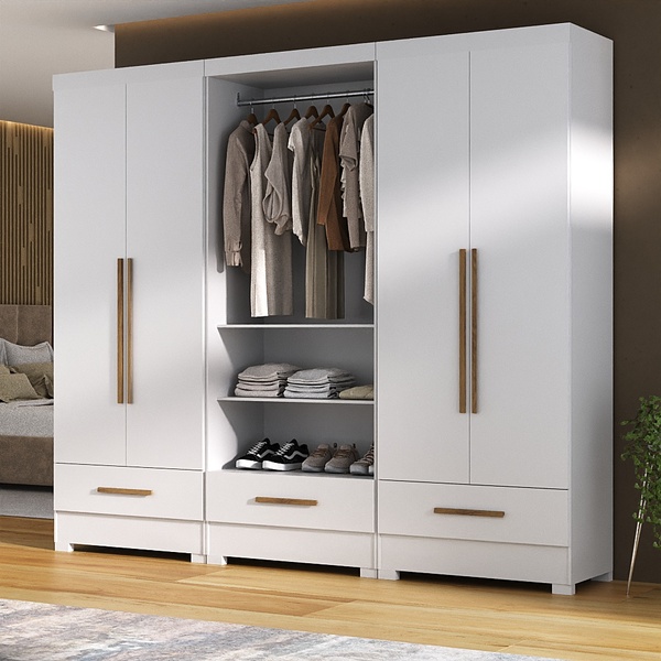 Guarda Roupas Closet Abel 4 Portas 3 Gavetas Branco/nature -