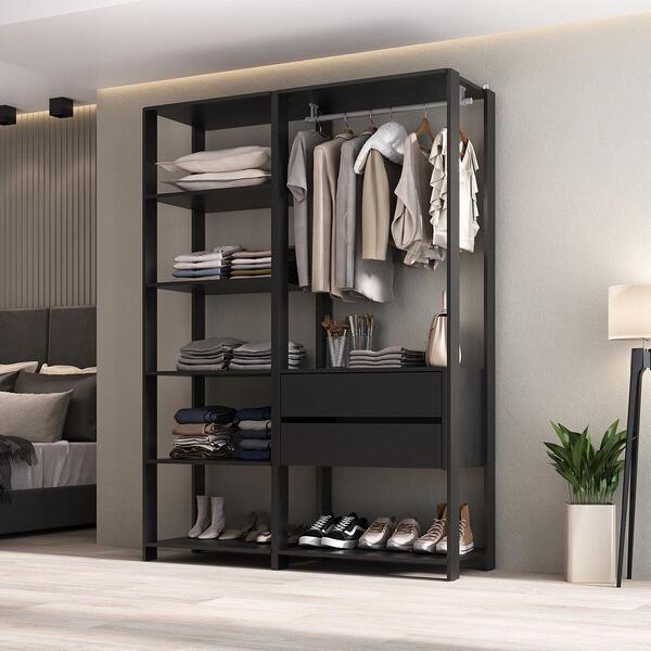 Guarda-roupas Closet Modulado 135cm 2 Peças Com 2 Gavetas E C