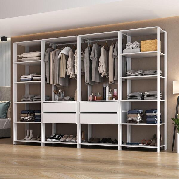 Guarda-roupas Closet Modulado 270cm 4 Peças Com 4 Gavetas E C