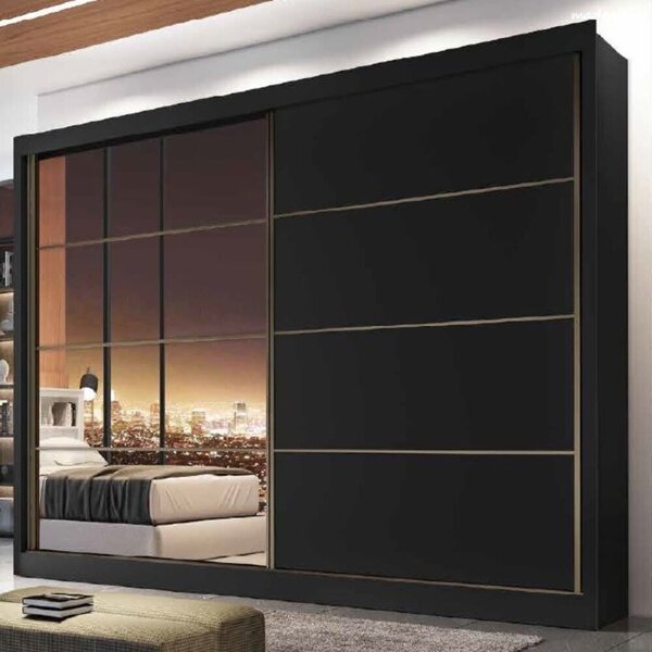 Guarda Roupas Com Espelho 2 Portas 6 Gavetas Sevilha Preto/br