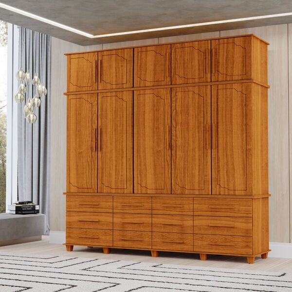 Guarda Roupas Grande Berlim 5 Portas 12 Gavetas Com Maleiro