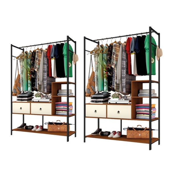 Guarda Roupas Industrial Conjunto Mazzara Preto Canela Off Wh