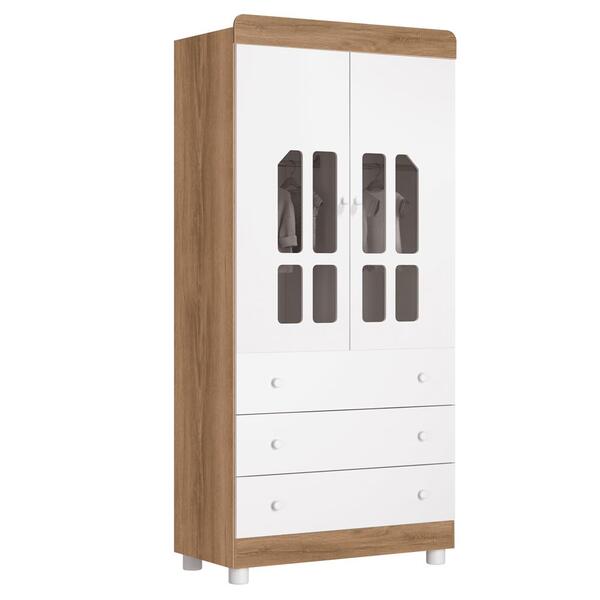 Guarda Roupas Infantil 2 Portas Katatau Reller Branco Brilho